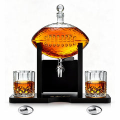 Football Decanter With 2 Whiskey Wine Glasses For Office Home Or Party Gift For Husband Fathers Day-2