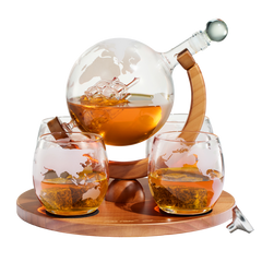 World Decanter With 4 Glasses Globe Premium Barware Gift Elegant Drinkware Collection-0